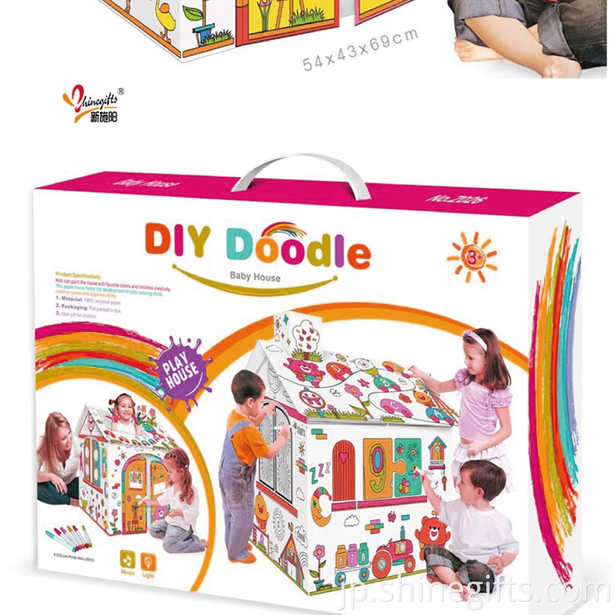 Fun Play Draw Paper Diy Tent Toy House Kids 3D Diy Doodle